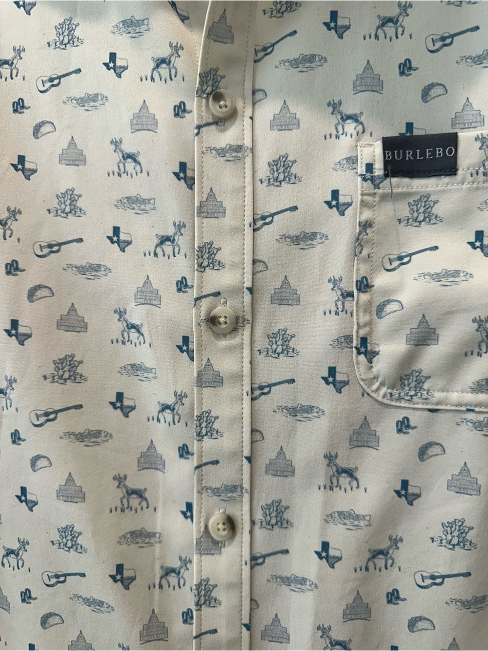 Men’s Burlebo Performance Button Up Lone Star State Texas Deer Guitar Taco XL - Picture 8 of 10